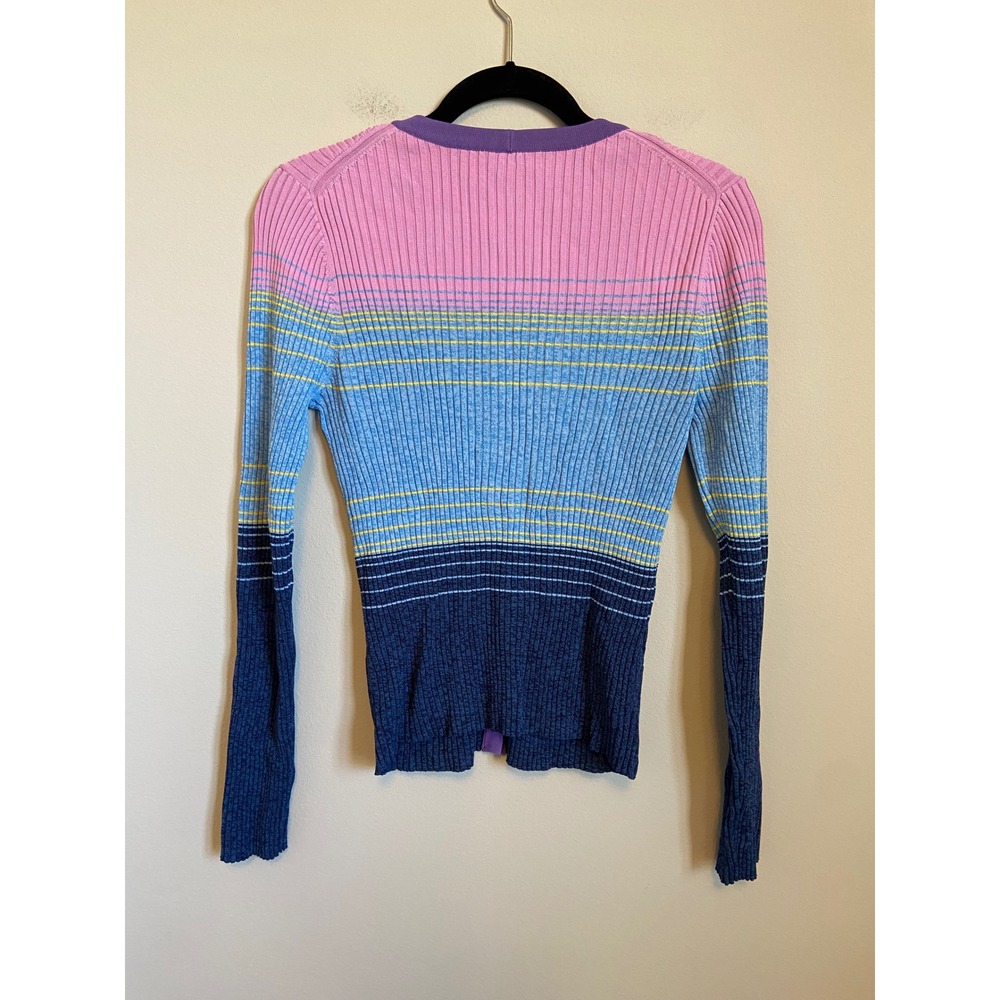 Staud Womens Cargo Ribbed Colorblocked Cardigan Multi Pink Blue Striped Large - Picture 7 of 7
